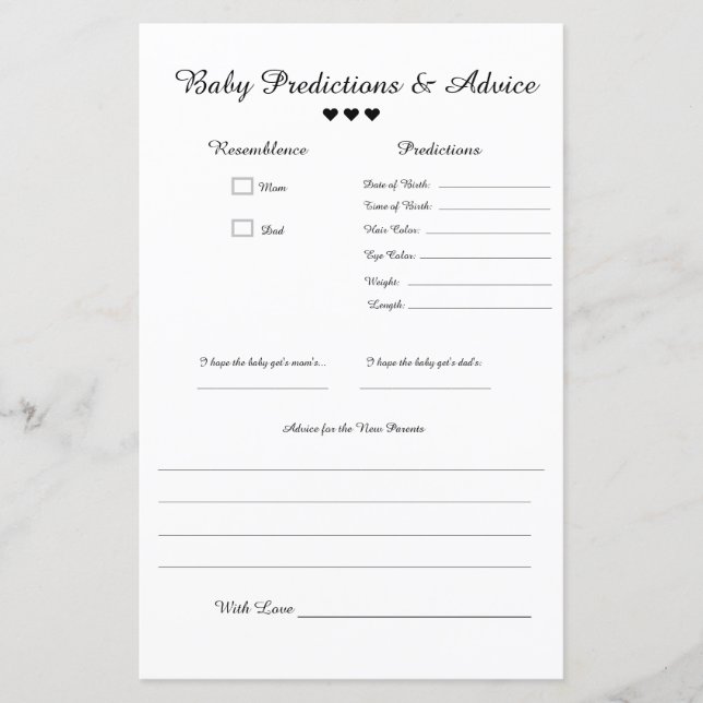 Minimalist B&W Baby Predictions & Advice (Devant)