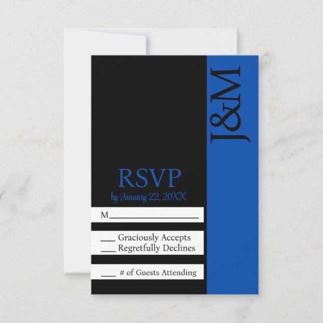 Minimalist Black and Cobalt Blue RSVP card (Devant)