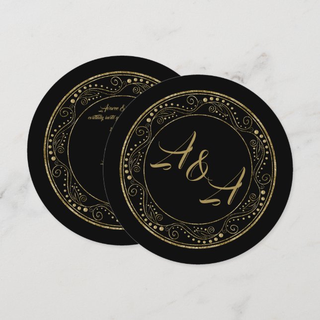 Minimalist Black and Gold Wedding Invitation (Devant / Derrière)