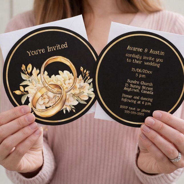 Minimalist Black and Gold Wedding Rings Invitation (Créateur téléchargé)