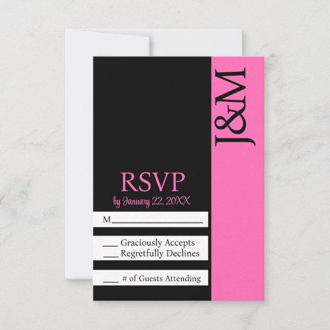 Minimalist Black and Hot Pink Magenta RSVP card (Devant)