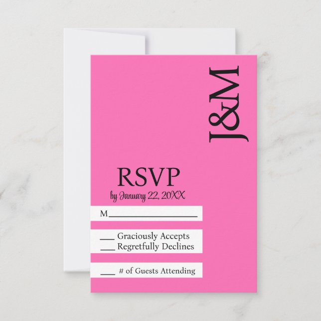 Minimalist Black and Hot Pink Magenta RSVP card (Devant)