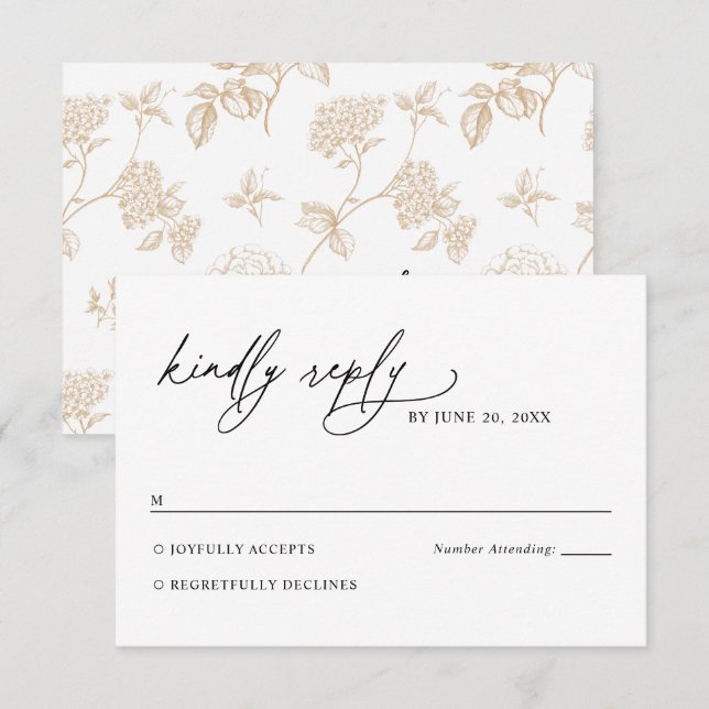 Minimalist Black and White Gold Wedding RSVP Card (Devant / Derrière)