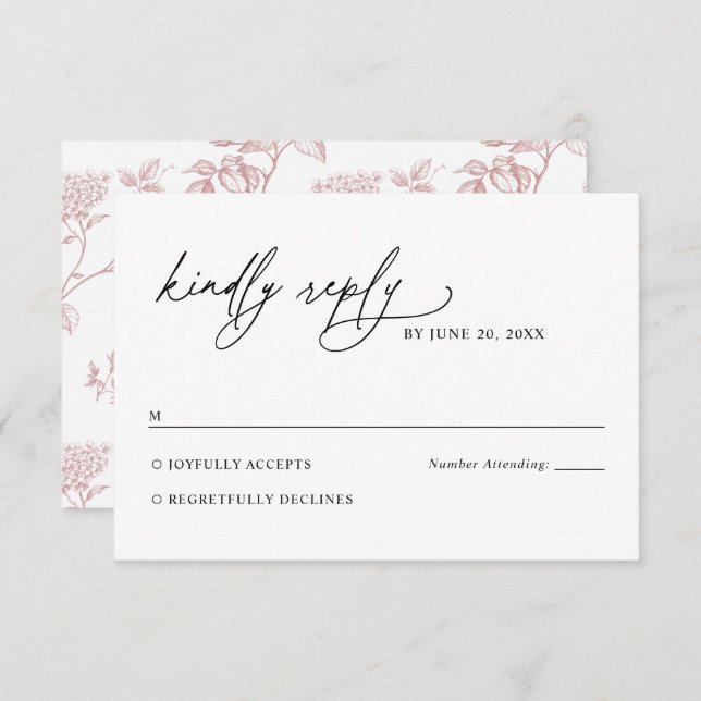 Minimalist Black and White Pink Wedding RSVP Card (Devant / Derrière)