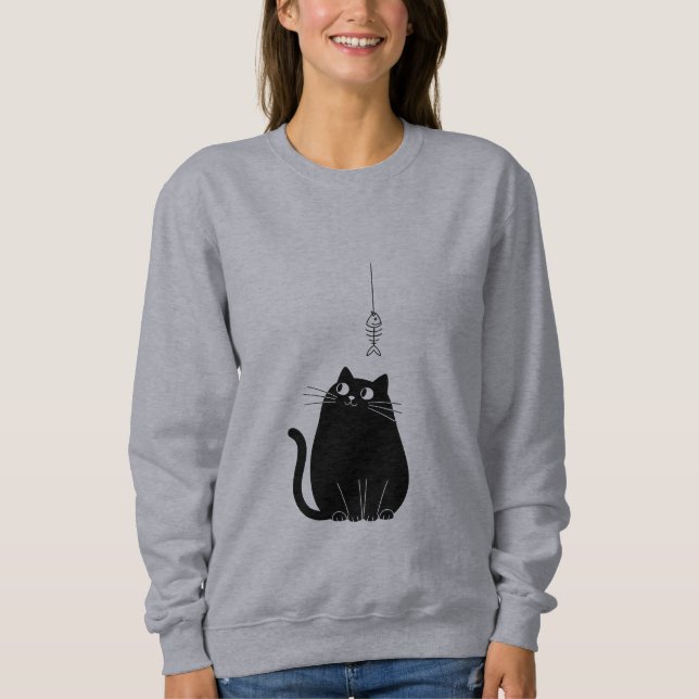 Minimalist Black Cat Sweatshirt for Women  (Devant)