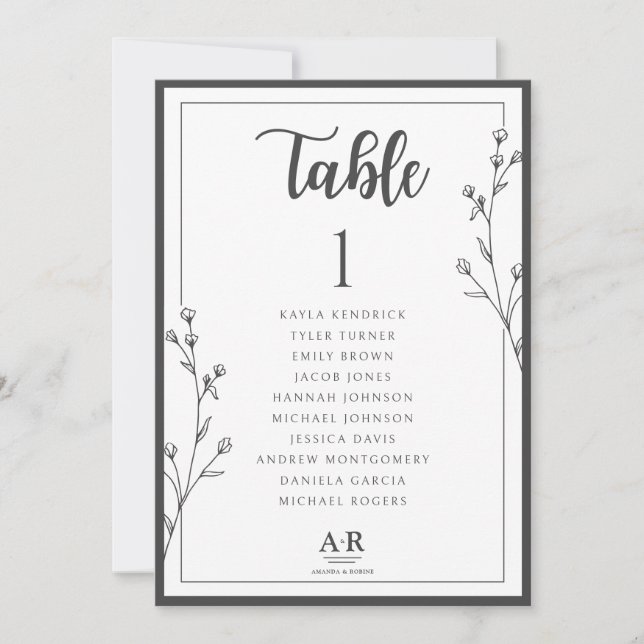 Minimalist Black & White Wedding Seating Plan Card (Devant)