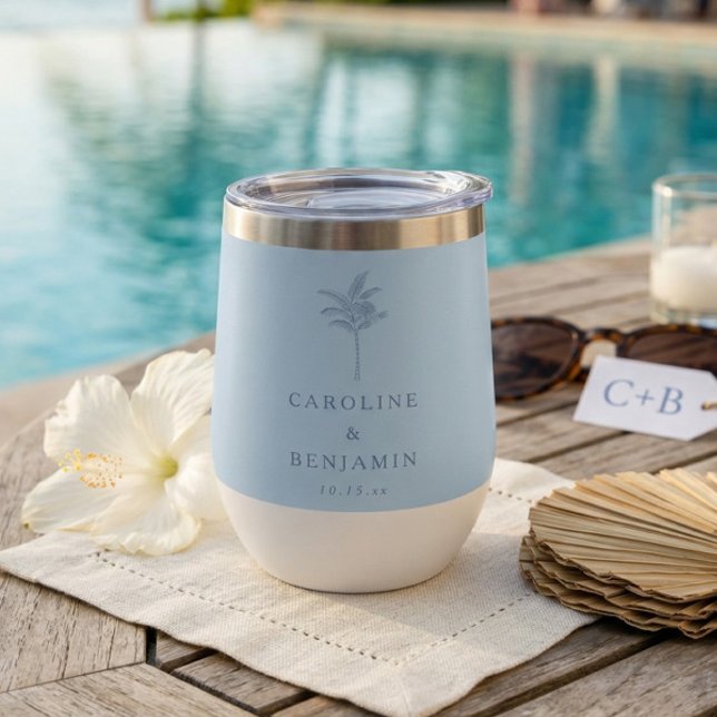 Minimalist Blue Palm Tree Line Art Custom Wedding (Créateur téléchargé)