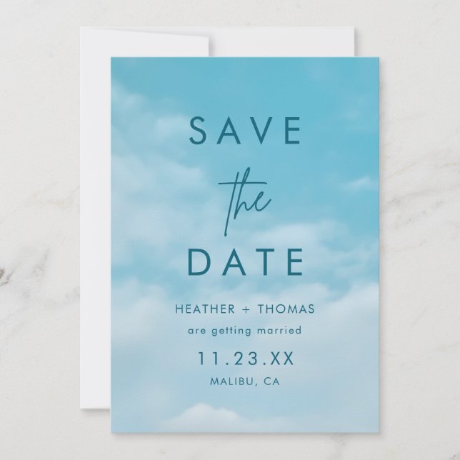 Minimalist Blue Sky Just Love Casual Save the Date (Devant)