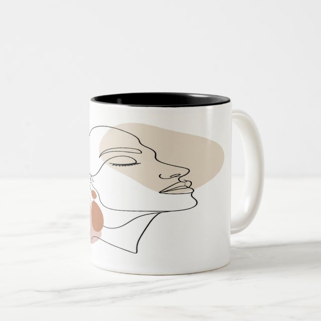 Minimalist Boho Woman Face Line Art Mug (Devant droit)