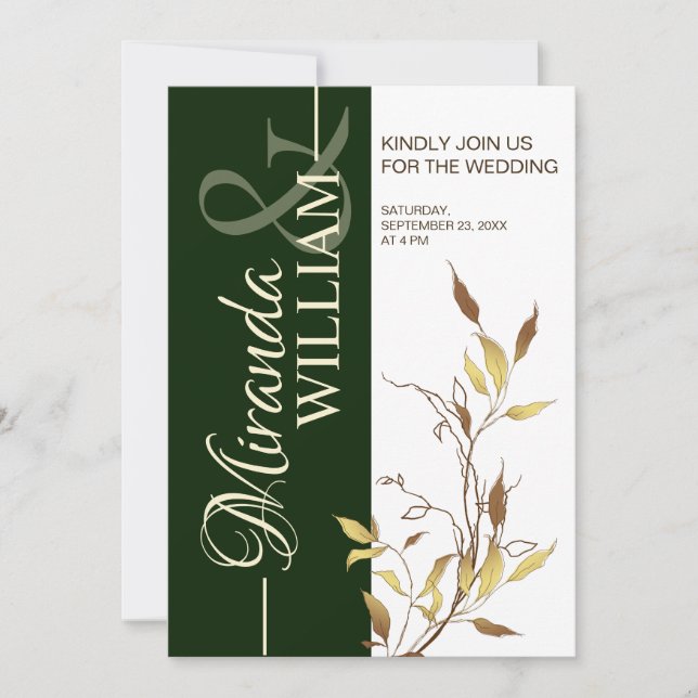Minimalist Botanical Green Wedding Invitation (Devant)