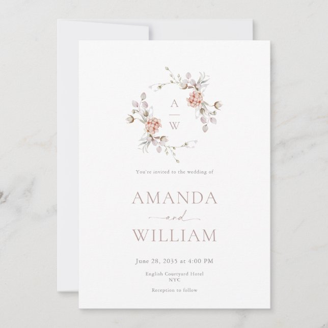 Minimalist Botanical Monogram Invitation (Devant)