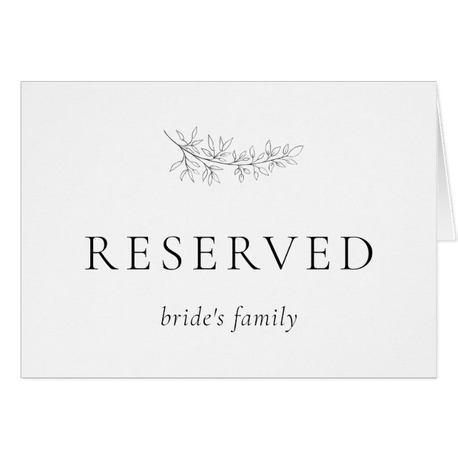 Minimalist Botanical Wedding Reserved Seating Card (Devant horizontal)