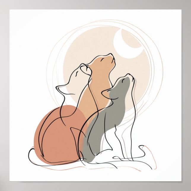 Minimalist Cat Family Line Art Poster (Devant)