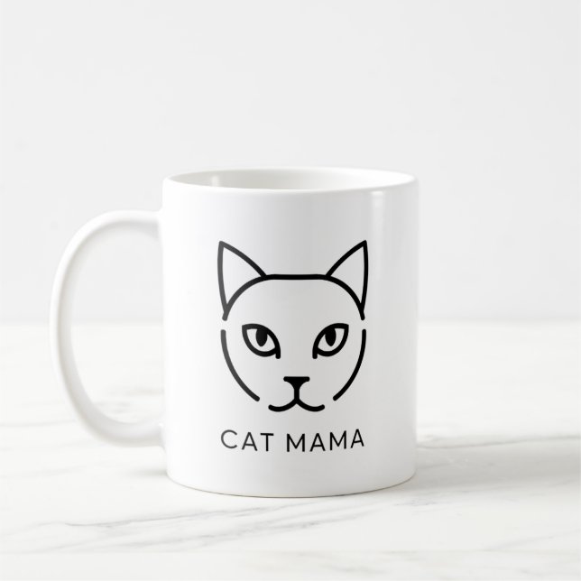 Minimalist "CAT MAMA" Mug | Cute Modern Cat Face  (Gauche)