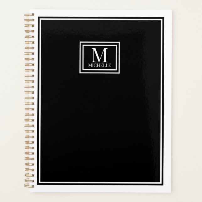 Minimalist Chic Two Boarder Monogram Name Black   (Devant)