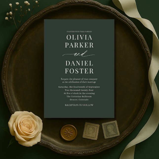 Minimalist Dark Moody Green Wedding Invitation (Créateur téléchargé)