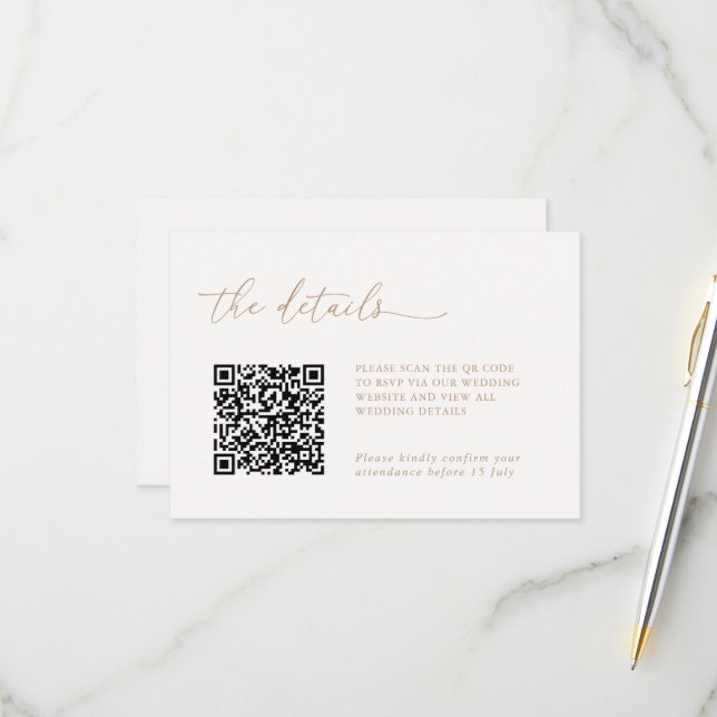 Minimalist Details & QR Code Wedding RSVP Card (Devant/Arrière en situation)
