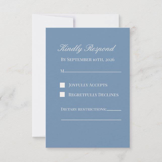 Minimalist Dusty Blue Wedding RSVP Card  (Devant)