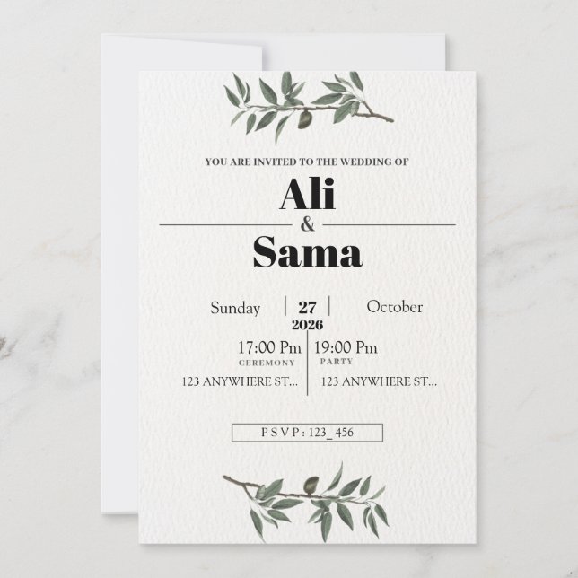  Minimalist Elegant Wedding Invitation | Modern (Devant)