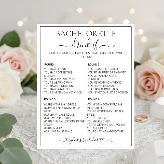 Minimalist Floral Bachelorette Drink If Game Card (Créateur téléchargé)