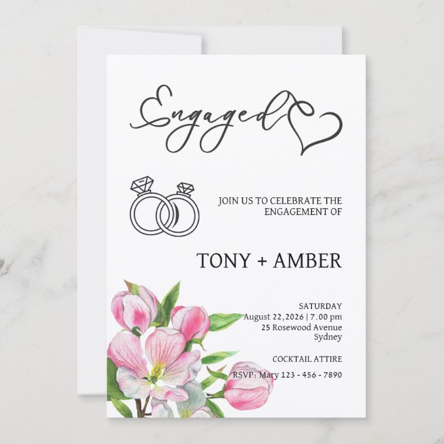 Minimalist Floral Engagement Invitation (Devant)