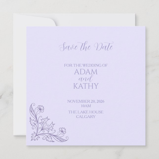 Minimalist Floral Lavender Wedding Save The Date (Devant)