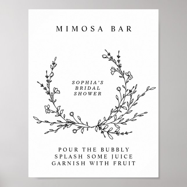 Minimalist Floral Line Art Mimosa Bar Sign  Poster (Devant)