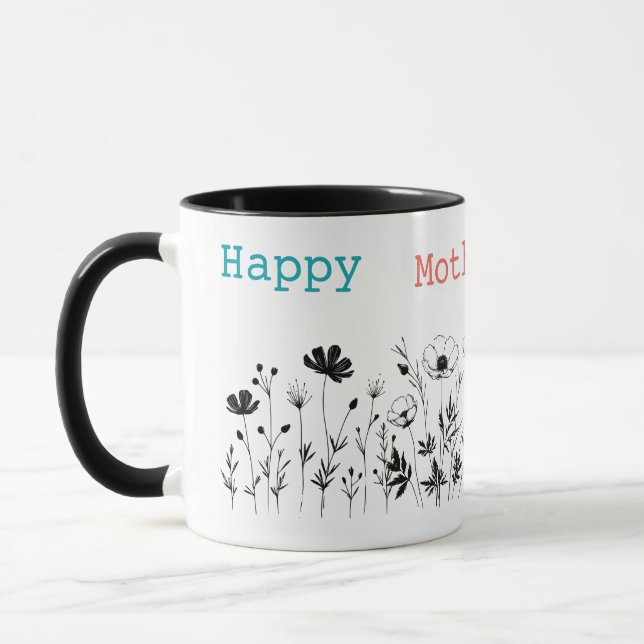 Minimalist Floral Outline Mother’s Day Mug with He (Gauche)