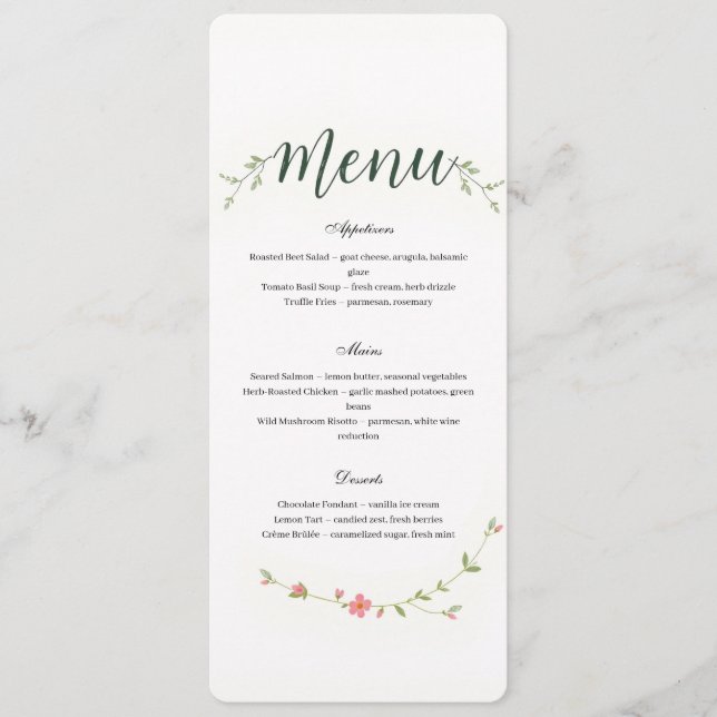 Minimalist Floral Restaurant Or Wedding Menu (Devant)