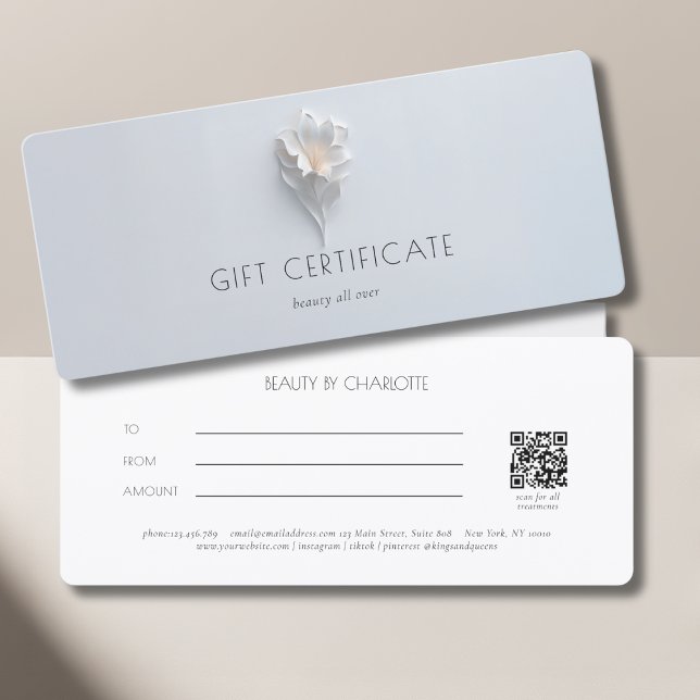 Minimalist Floral White Salon QR Code Gift Card (Minimalist Floral White Salon QR Code Gift Card)