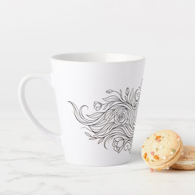 Minimalist Floral Woman Profile Art Mug (En situation)