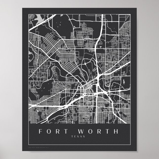 Minimalist Fort Worth Texas Map Art Poster (Devant)