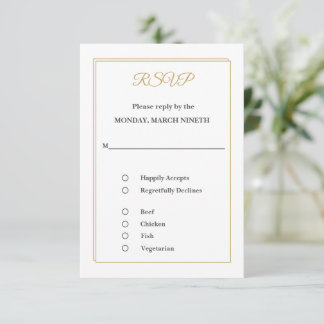 Minimalist Gold Border RSVP Card with Meal Choices