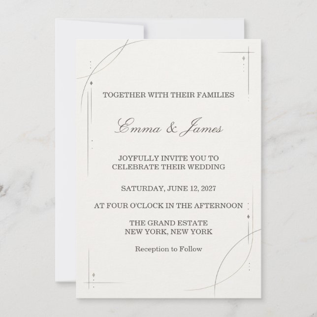 Minimalist Gold Line Wedding Invitation (Devant)