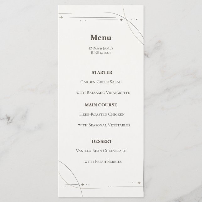 Minimalist Gold Line Wedding Menu Card (Devant)