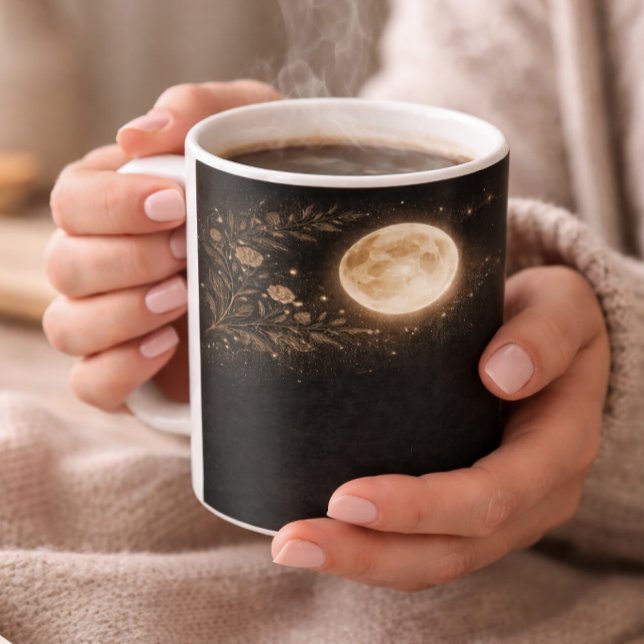 Minimalist Gold Moon & Constellation Black Mug (Créateur téléchargé)