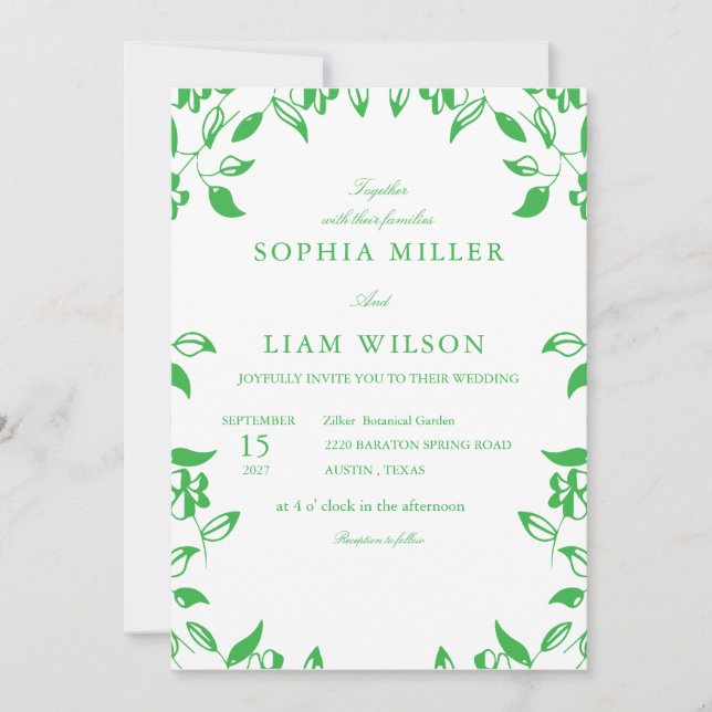 Minimalist Green Botanical Wedding Invitation (Devant)
