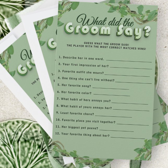 Minimalist Greenery Bridal Shower Groom Quiz Game (Créateur téléchargé)