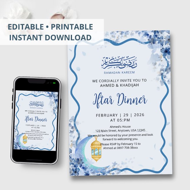 Minimalist Greenery Moon Ramadan Iftar Invitation (Créateur téléchargé)