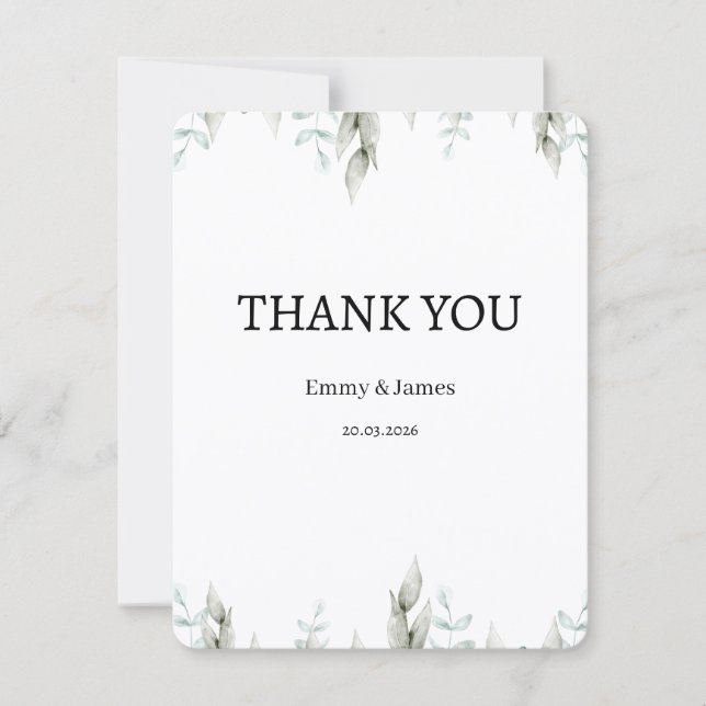 Minimalist Greenery Wedding Thank You Card (Devant)