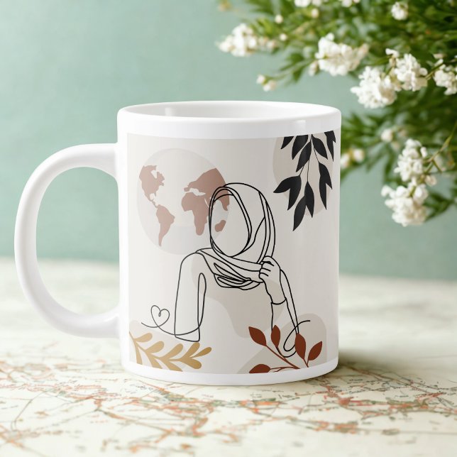 Minimalist Hijabi Line Art Mug | Terracotta & Gold (Créateur téléchargé)