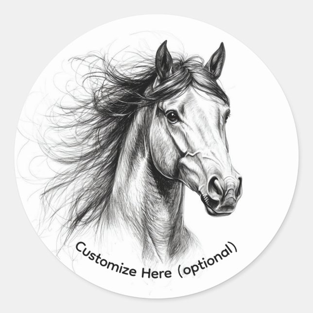 Minimalist Horse Line Art Drawing Sticker (Devant)