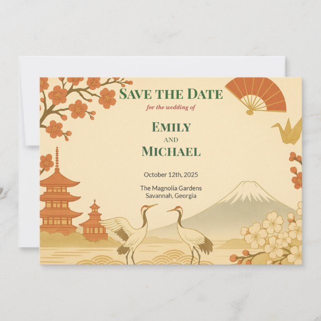 Minimalist Japanese Cherry Blossom Save the Date (Devant)