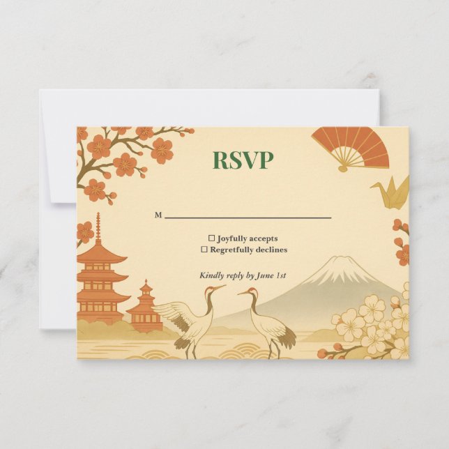 Minimalist Japanese Cherry Blossom Wedding RSVP  (Devant)