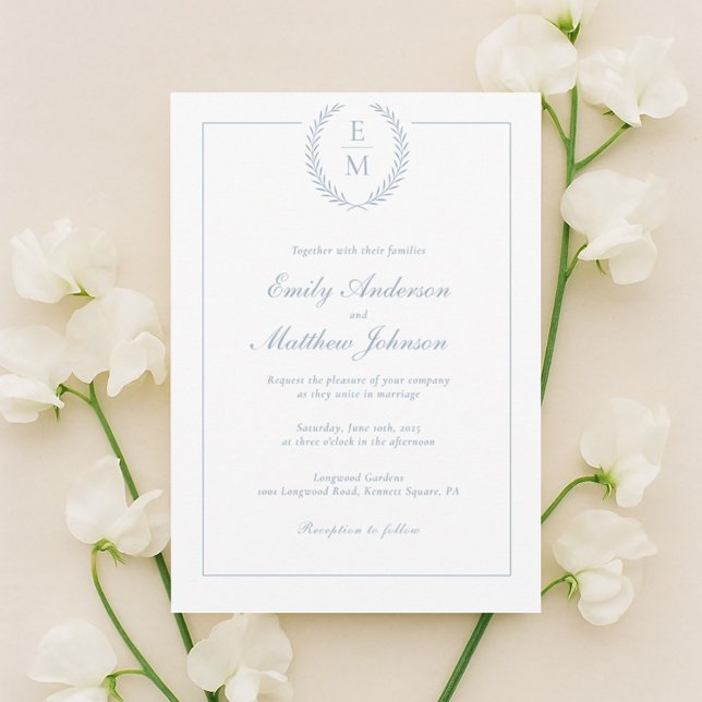 Minimalist Laurel Monogram Wedding Invitation (Créateur téléchargé)