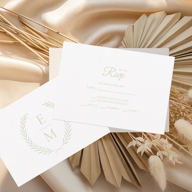 Minimalist Laurel Monogram Wedding RSVP Cards (Créateur téléchargé)