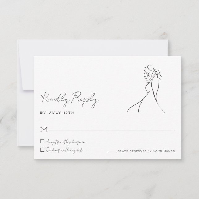 Minimalist Line Art Couple Wedding RSVP Card (Devant)