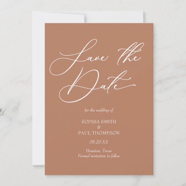 Minimalist modern Bohemian terracota Save the Date (Devant)