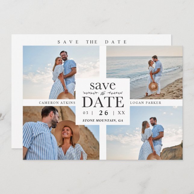 Minimalist Modern Collage 4 Custom Photos Wedding (Devant / Derrière)