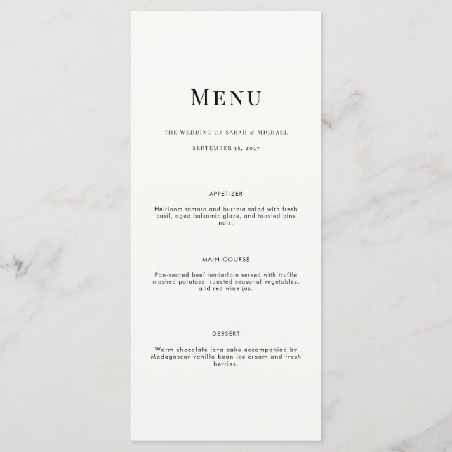 Minimalist Modern Typography Wedding Menu Card (Devant)